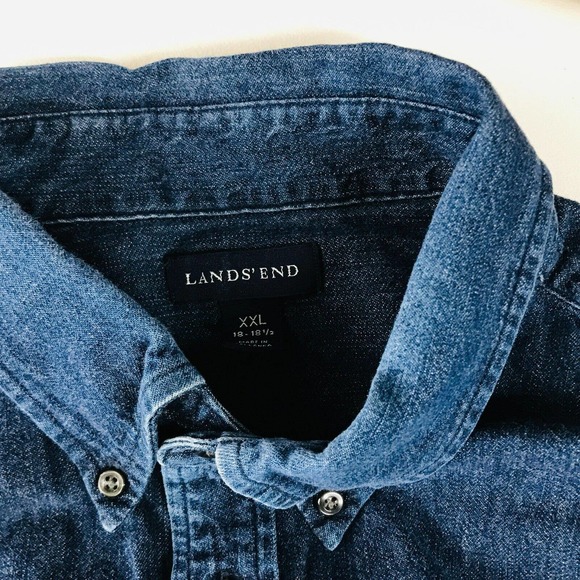 Lands End Men's XXL Shirt Blue Denim Long Sleeve Pocket Front Button Up DB6 - Picture 3 of 5